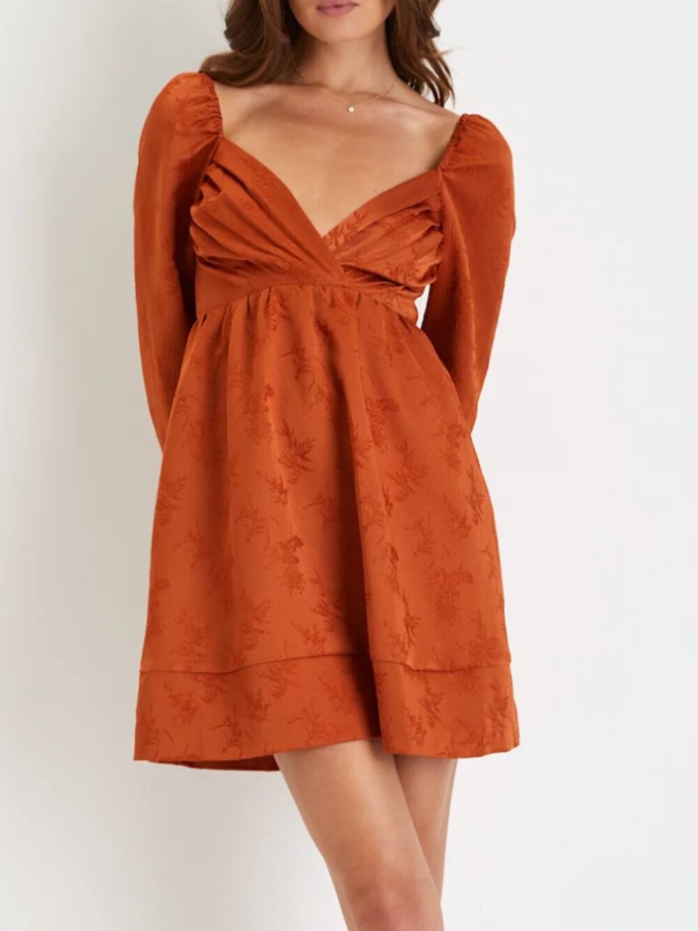 Lulus Rust Embroidered Exceptional Design Pleated Tie-Back Mini Dress
